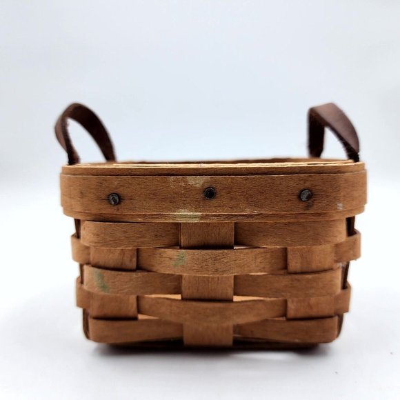 Vintage Longaberger Handwoven Picnic Basket Small Mini Organizer Brown 4.50 in - Picture 8 of 11